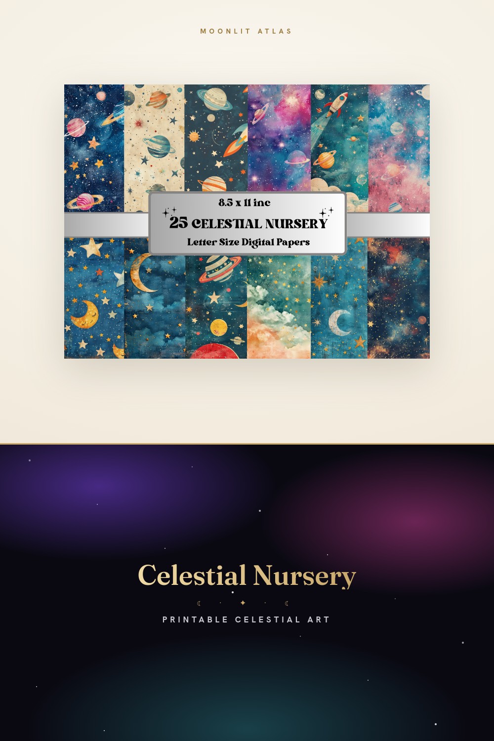 Moon and Stars Nursery Wall Art Prints for Baby